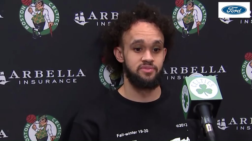 Screenshotter YouTube POSTGAMEPRESSCONFERENCEDerrickWhiteonCelticsdebuthisdadgrowingupaBostonsportsfan 003 Derrick White(2022 NBA trade)Biography, Family, Life, Wiki, Age, Work, Net Worth News and Updates