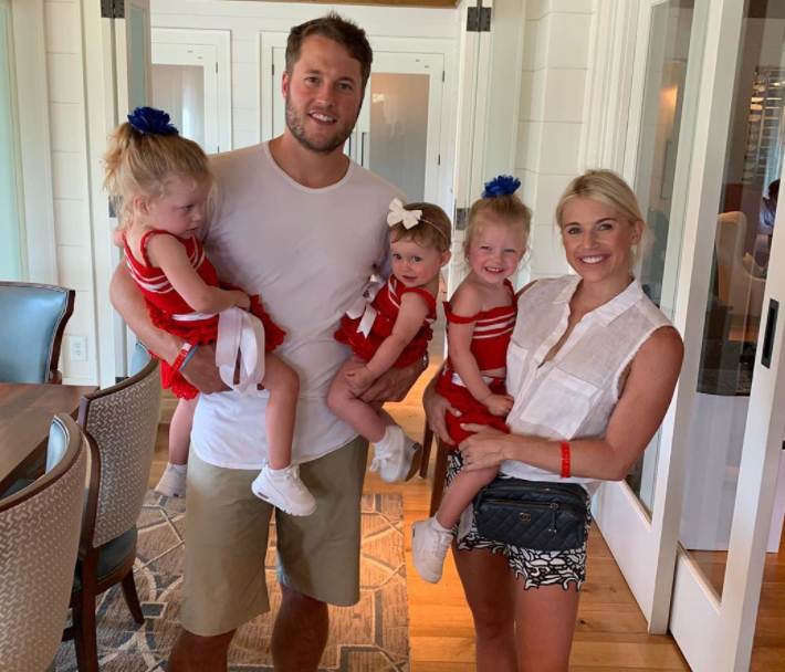 Matthew Stafford with wife Kelly Hall and children